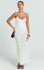 Bonnie Maxi Dress - Beaded Strap Detail Cross Tie Back Dress in Ivory