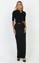 Vance Maxi Skirt - Linen Back Split Skirt in Black