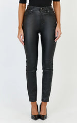Whinnie Jeans - High Waist Skinny Coated Denim Jeans in Black
