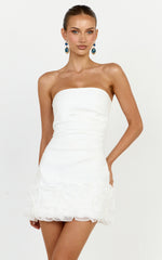 Inaya Mini Dress - Strapless Flounce Hem Dress in Off White