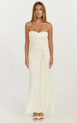 Aria Midi Dress - Strapless Tie Waist Dress in Off White