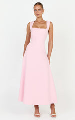 Zinnia Midi Dress - Square Neck A Line Dress in Pink