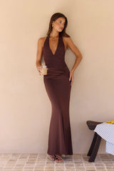 Seaside Glow Halter Maxi Dress Brown