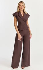 Poppy Pants - High Waist Darted Wide Leg Pants in Dark Chocolate
