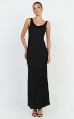 Harlow Maxi Dress - Cowl Neck Scooped Back Slip Dress in Black
