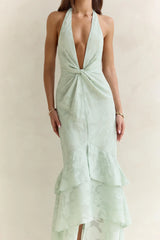 Heartbeat Haze Halter Maxi Dress Sage