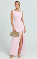 Joanne Maxi Dress - Scoop Neck Fringe Dress in Pink