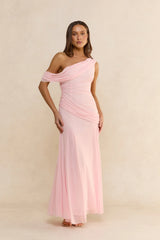 Glamour Of Yours Mesh Off Shoulder Maxi Dress Pink