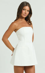 Benson Playsuit - Strapless Fit and Flare Playsuit in White