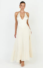 Skye Midi Dress - Deep V Neck Shift Dress in Butter