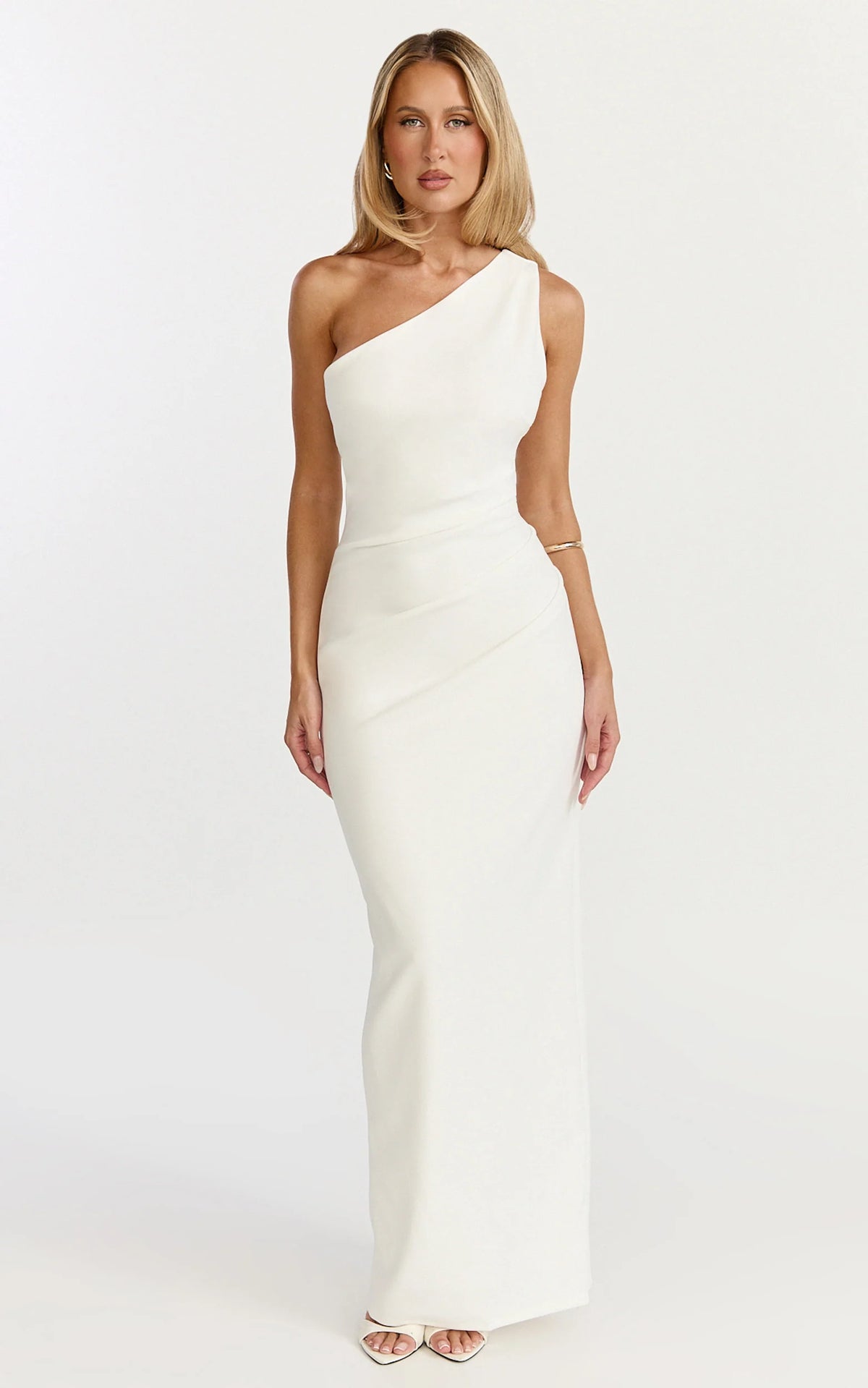 Criselda Maxi Dress - One Shoulder Maxi Dress in White