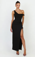 Rina Maxi Dress - Off Shoulder High Split Dress in Black