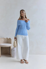 Dreamwave Off Shoulder Knit Top Blue