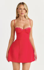 Benson Mini Dress - Sweetheart Fit And Flare Tulip Dress in Red