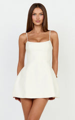 Carolina Mini Dress - Scoop Neck Panel Bodice Dress in Off White