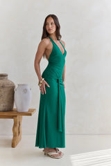 Dive In Mesh Halter Maxi Dress Green