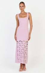 Sabrina Midi Dress - Scoop Neck Laser Cut Dress in Pink
