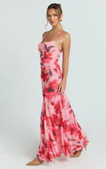 Claudia Maxi Dress - Floral Cowl Neck Godet Dress in Pink Floral