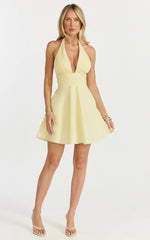Janie Mini Dress - Halter Neck Dress in Lemon