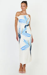 Zali Midi Dress - Off Shoulder Side Split Column Dress in Zali Floral Print