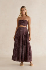 Shimmering Sands Polka Dot Maxi Skirt Brown