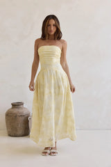 Cloud Kissed Paths Strapless Maxi Dress Yellow