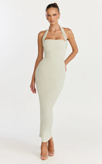 Salome Midi Dress - Halter Neck Column Dress in Sage