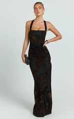Alma Maxi Dress - Halter Corset Bodice Side Split Dress in Black