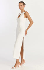 Lux Midi Dress - Front Keyhole Fitted Dress in White