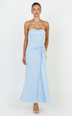Aria Midi Dress - Strapless Tie Waist Dress in Light Blue