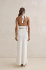 Sunset Drinks Linen Maxi Skirt White