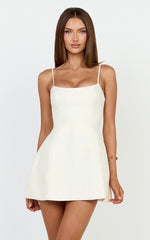 Carolina Mini Dress - Scoop Neck Panel Bodice Dress in Off White