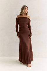 Carmelita Long Sleeve Off Shoulder Maxi Dress Brown