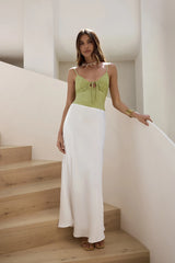 Flowing Leaves Lace Satin Top Sage