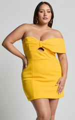 Amalie The Label - Seleste Off Shoulder Bow Detail Mini Dress - In Yellow