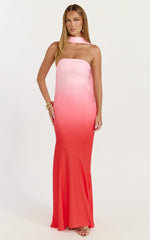 Lolly Maxi Dress - Strapless Bias Column Dress with Scarf in Blush Ombre Print