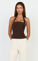 Tyler Top - Adjustable Halter Fitted Top in Chocolate