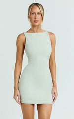 Bindi Boat Neck Bodycon Mini Dress in Sage