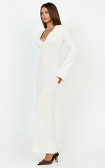 Pamela Midi Dress - Ribbed Knit Poli Midi Dress in Off White