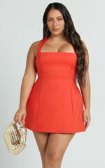 Dante Mini Dress - Halter Neck Tie Tulip Skirt Dress in Orange