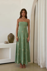 Swept Away Strapless Maxi Dress Green