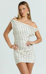 Lioness - Sweetheart Mini Dress - In Cream Polka