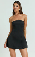 Catharine Mini Dress - Strapless A Line Dress in Black