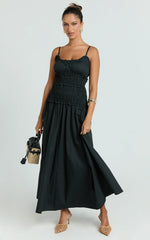Cami Midi Dress - Rushed Bodice Dress in Black