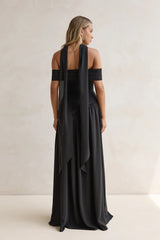 Midnight Elegance Off Shoulder Maxi Dress Black