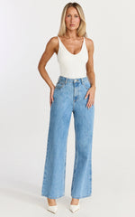 Cole Jeans - High Waist Relaxed Wide Leg Recycled Denim Jeans in Mid Blue Wash