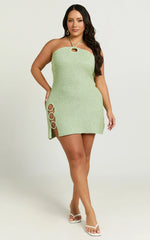 Amalie The Label - Merida Halter Knit Side Split Mini Dress - In Green