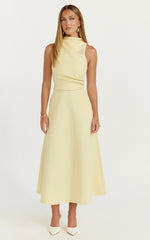 Macy Midi Dress - High Neck A Line Dress in Lemon