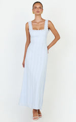 Roxanne Midi Dress - Square Neck Fit And Flare Dress in Light Blue