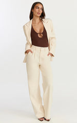 Ricki Bodysuit - Plunge Neck Long Sleeve Bodysuit in Chocolate